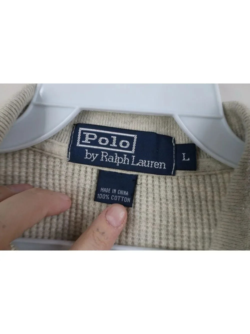 Vintage 90s Ralph Lauren Mens Large Color Block Thermal Knit Long Sleeve Polo